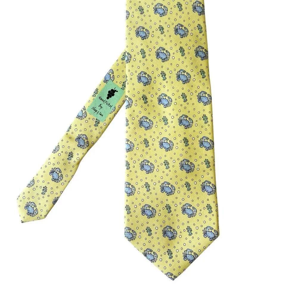 Vineyard Vines Neck Tie Silk Yellow Crab Under The Sea Preppy Mens